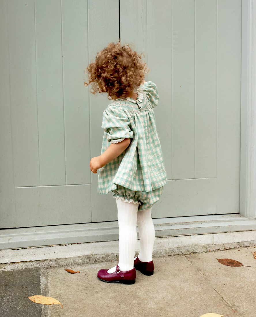 Aurora Baby Dress, Celadon Gingham
