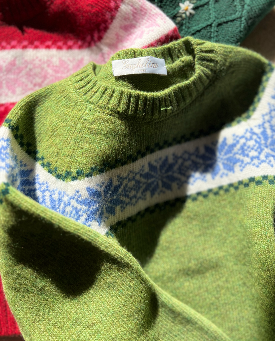 Merino Wool Fairisle Jumper, Olive Green