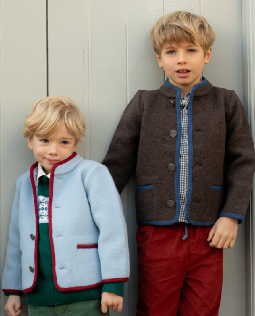 Austrian Wool Jacket in Chocolate & Denim Blue