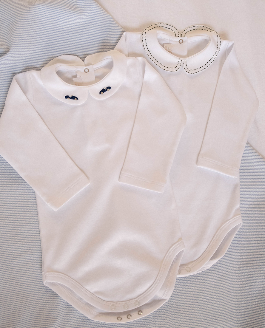 Baby Body with Embroidered Collar, Green Stitch