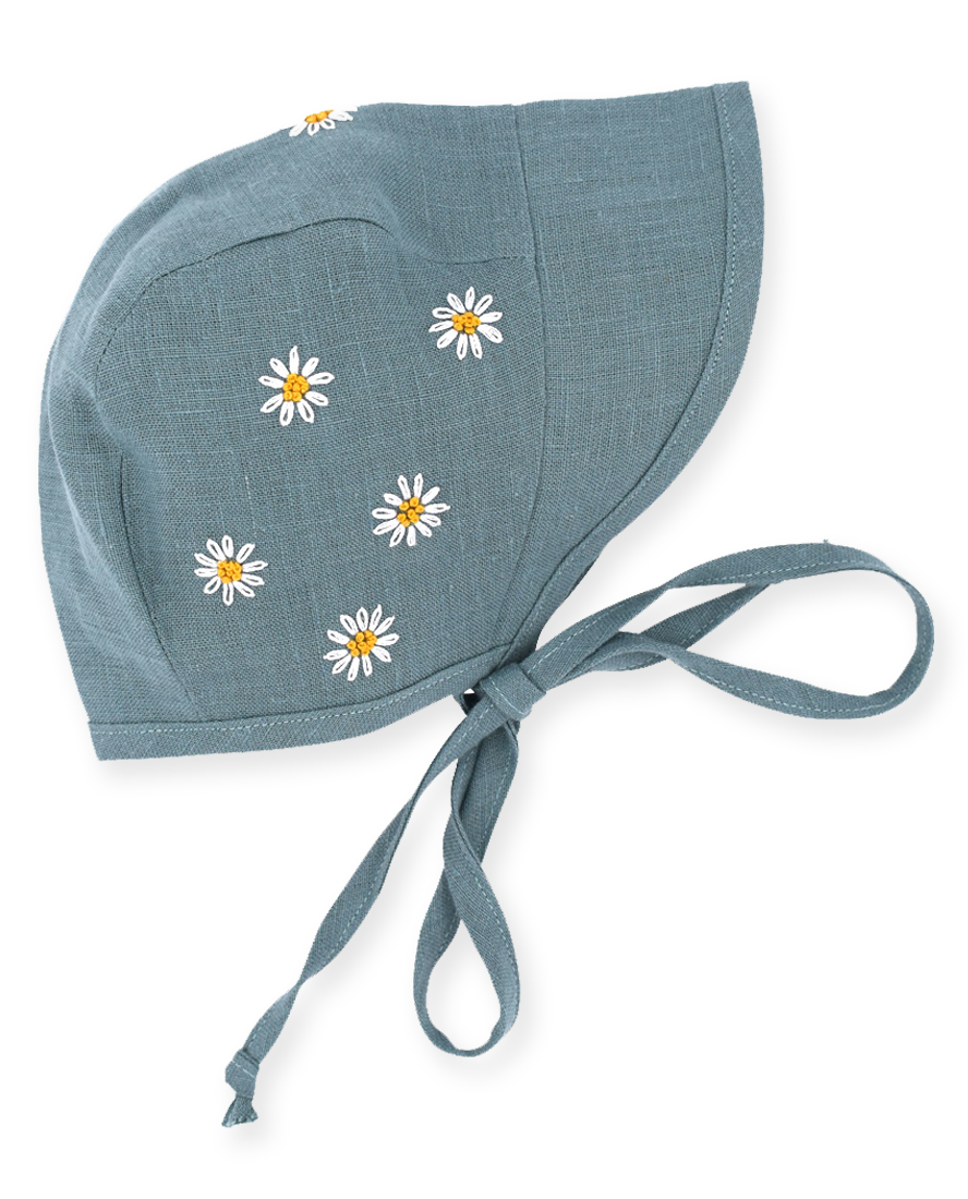 Chamomile Embroidered Linen Bonnet