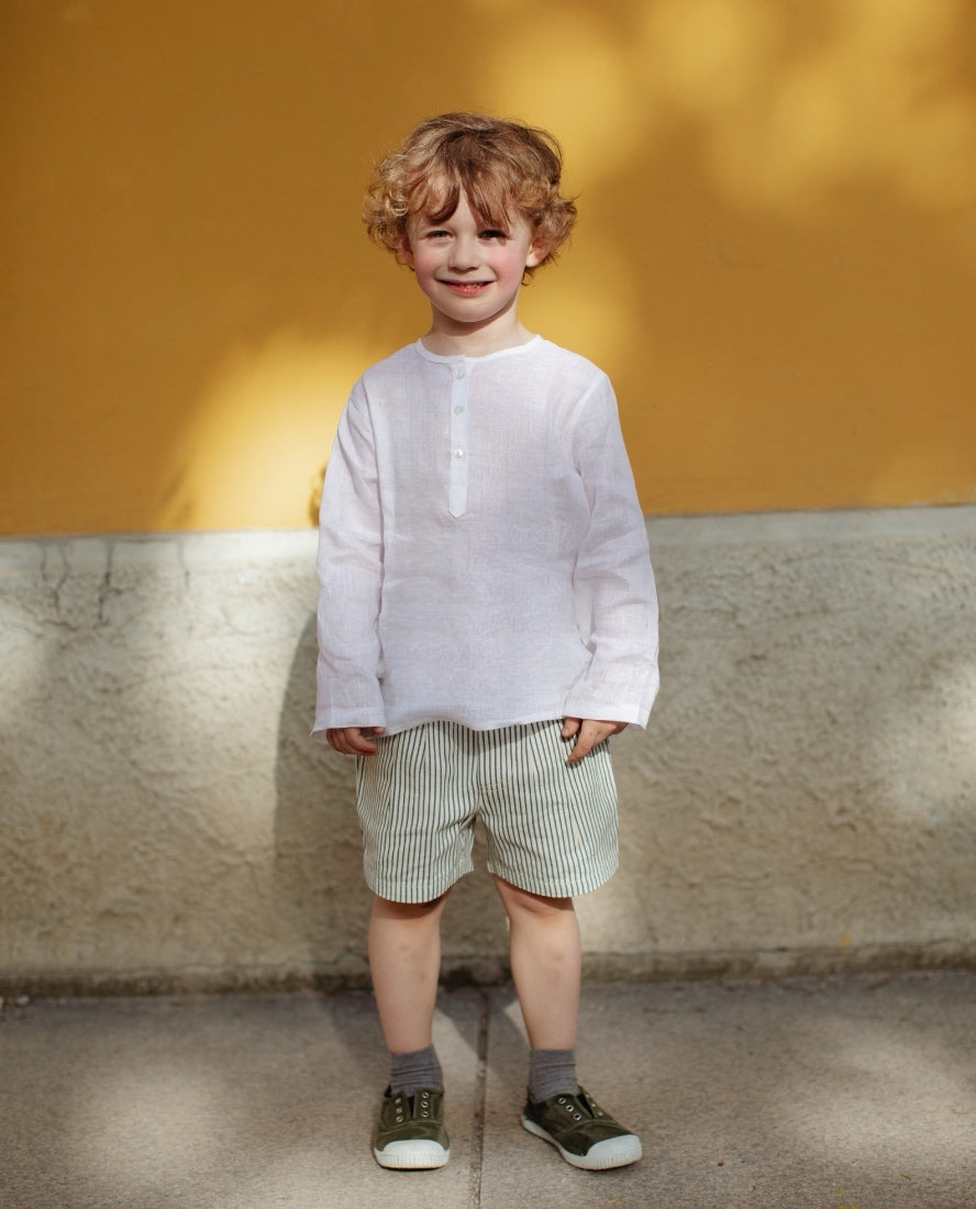 Italian Linen Boy Shirt White
