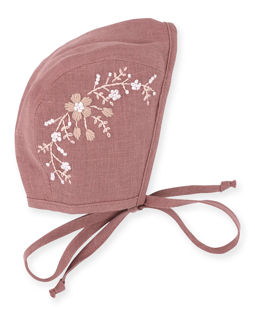 Blossom Embroidered Linen Bonnet