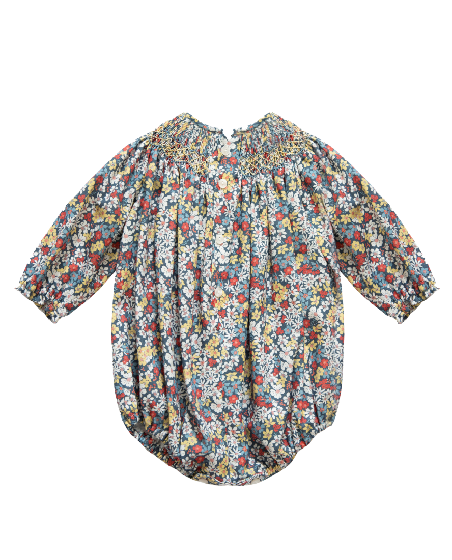 Coppelia Romper, Smocked Chamomile Flowers