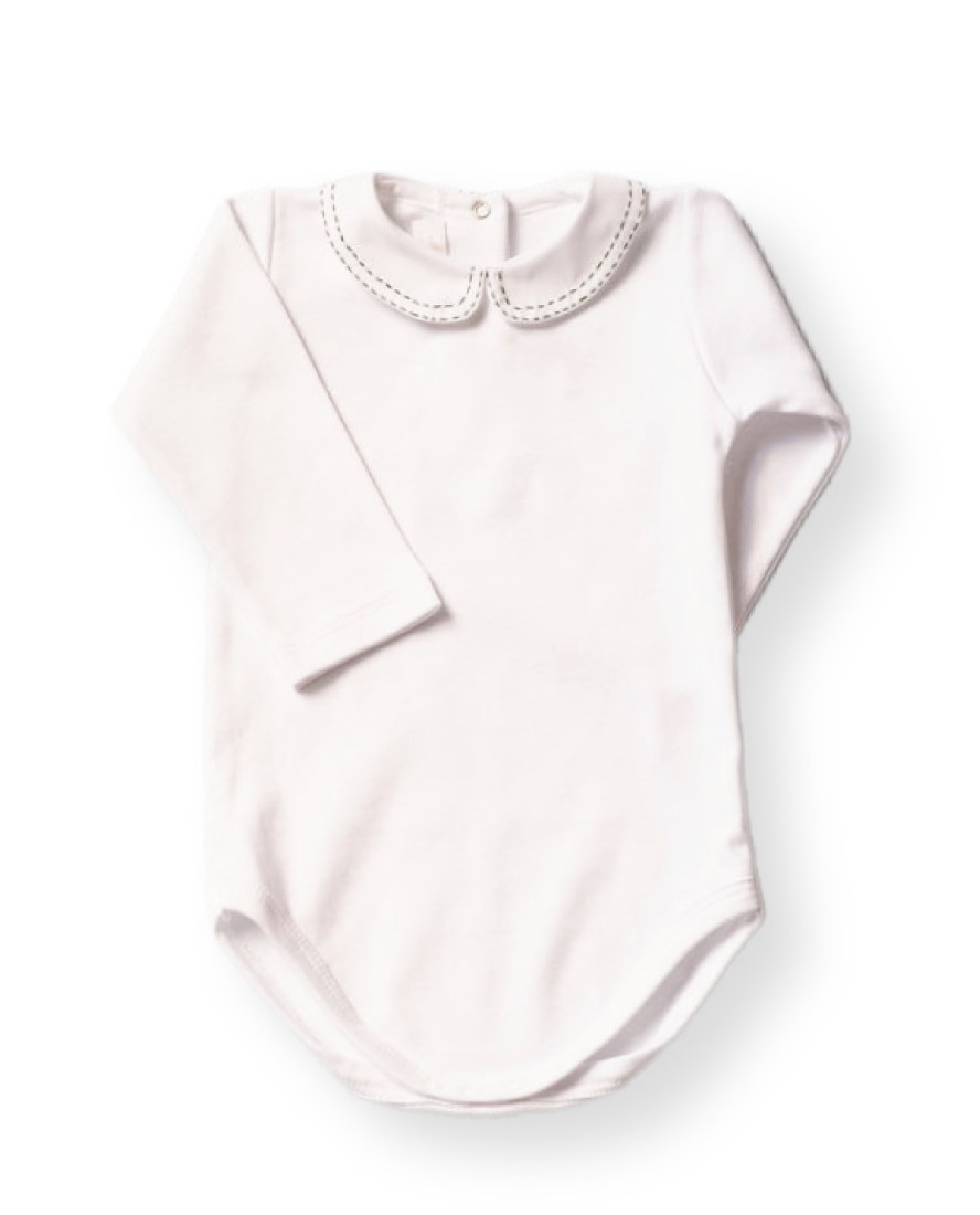 Baby Body with Embroidered Collar, Green Stitch