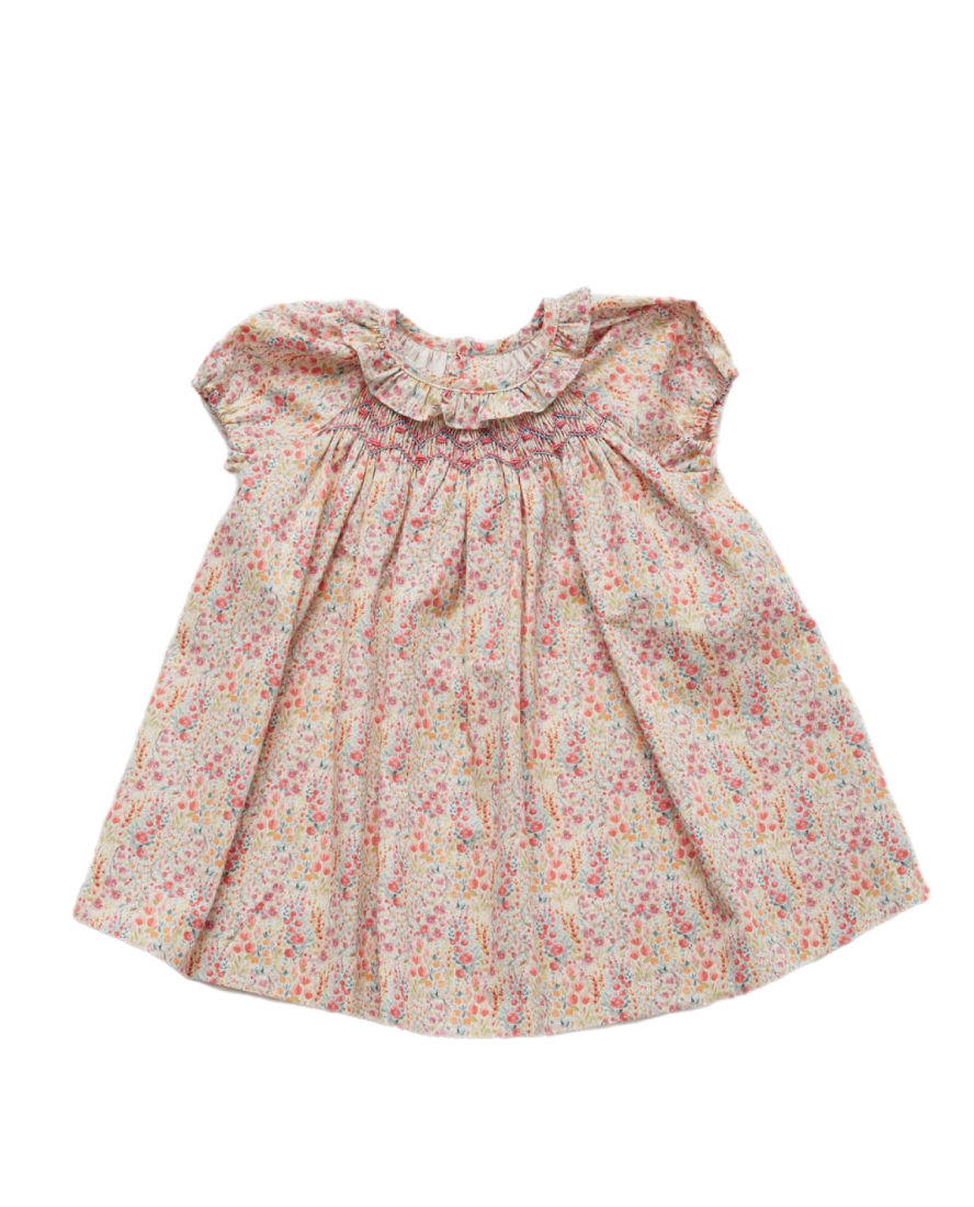 Coral Smocked Baby Dress & Bloomers