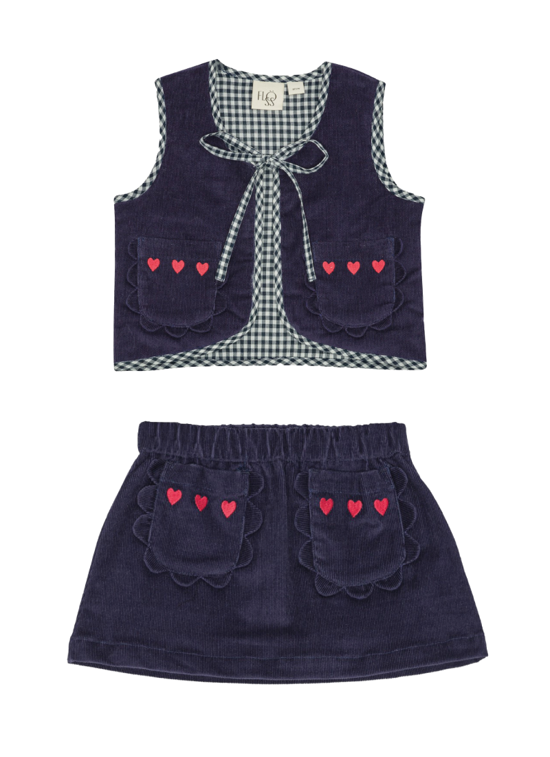 Billie Girls Tie-up Jacket, Navy Blue Corduroy