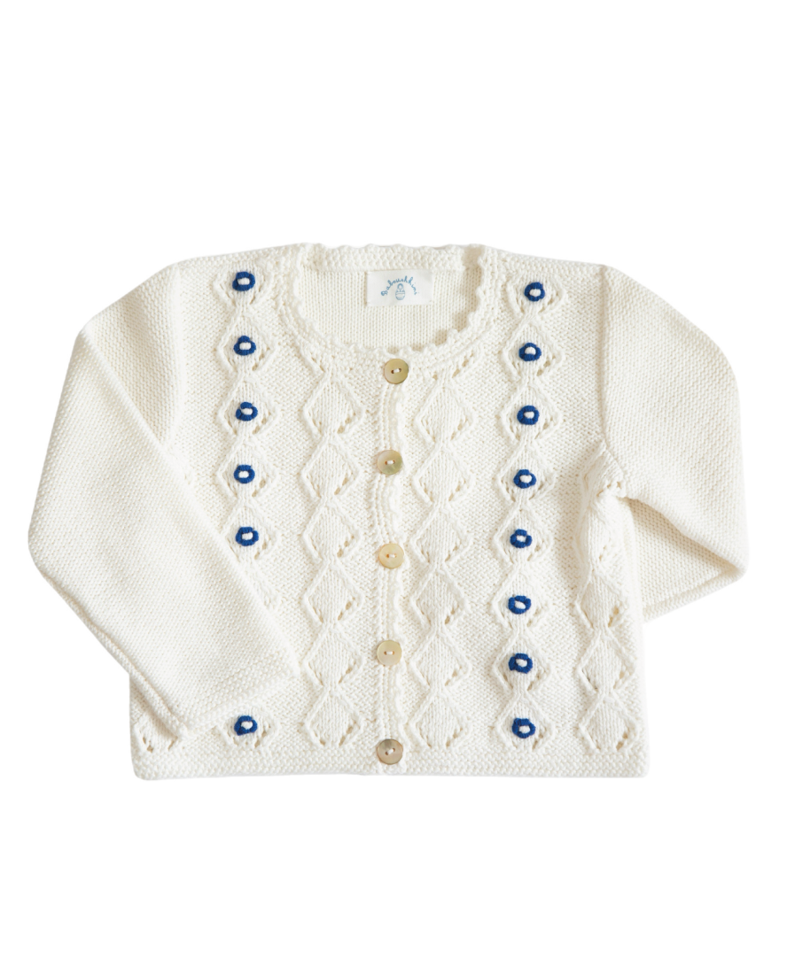 Embroidered Tirolese Cardigan, Blue Flowers