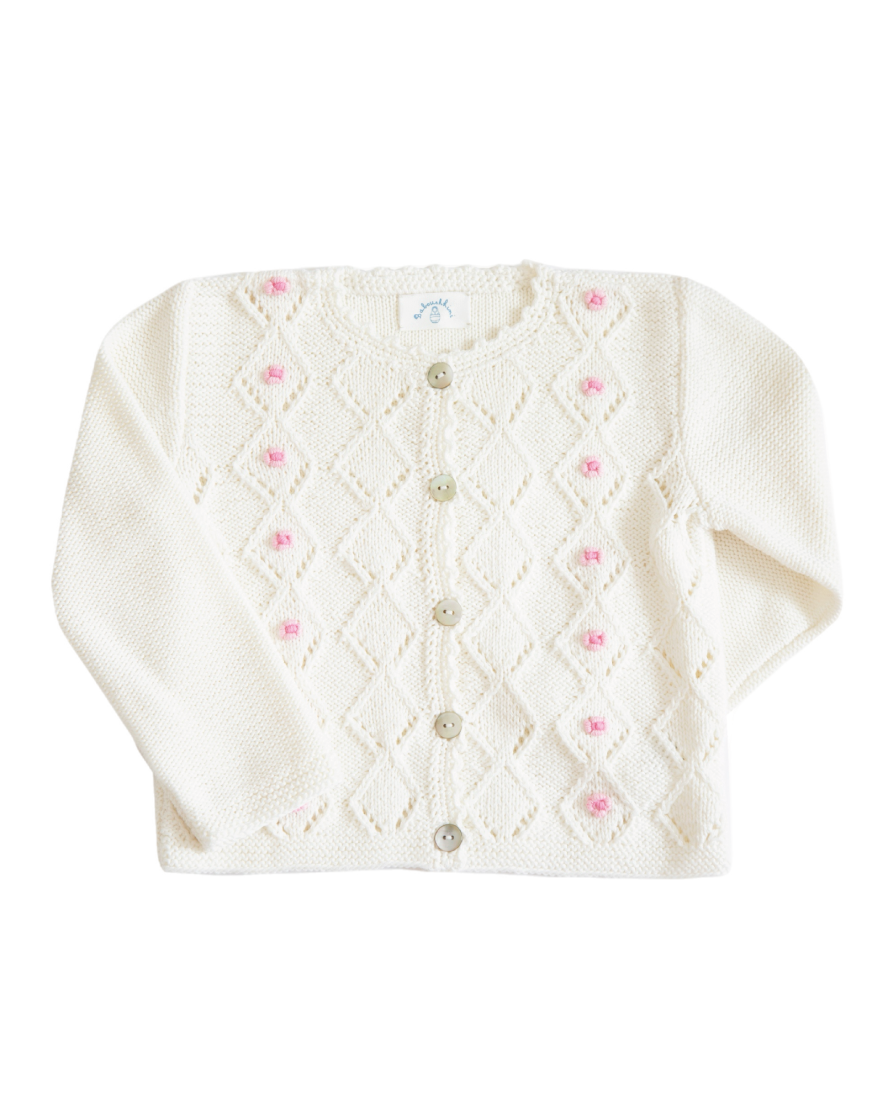 Soft Cotton Tirolese Girl's Cardigan, Pink Flowers *will ship May 15th*