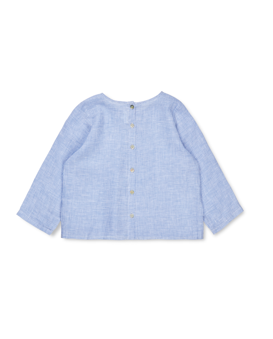 Pepita Pleated Boy Shirt Blue Check
