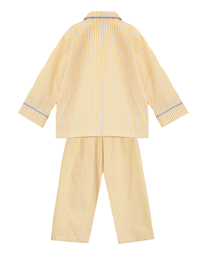 Poplin Pyjamas, Butter Yellow with Perwinkle Blue Piping