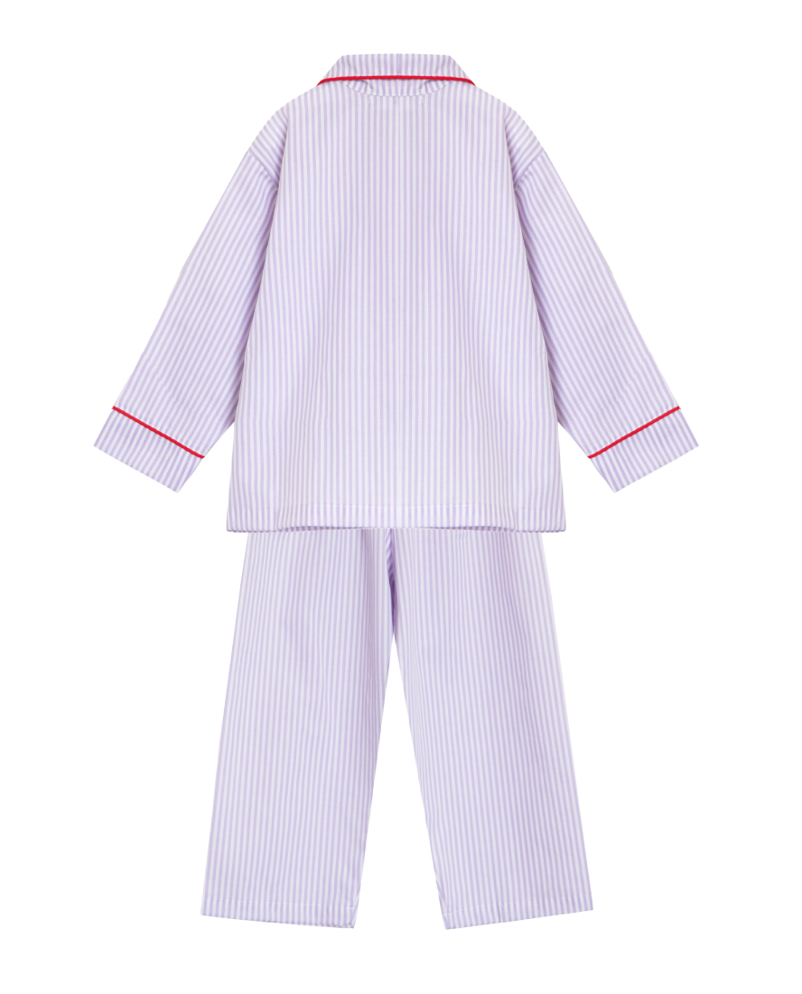 Poplin Pyjamas, Soft Lilac with Cherry Red Piping