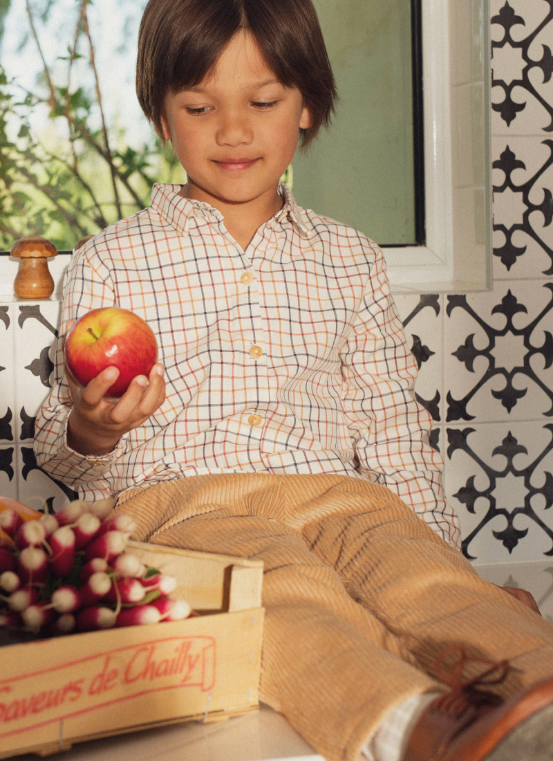 Andrea Boy’s Shirt, Burnt Orange & Café Latte Plaid
