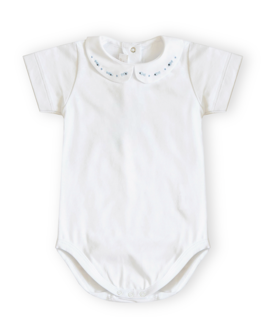 Baby Body with Embroidered Collar, Little Fishes