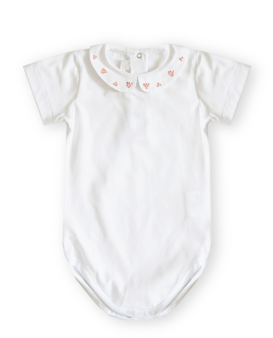 Baby Body with Embroidered Collar, Pink Roses
