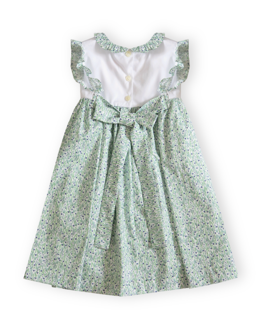 Green Floral Dress with Hand-Embroidery