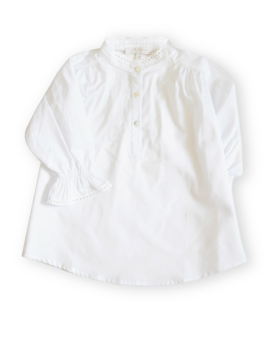 White Cotton Girl Shirt Broderie Anglais Trim