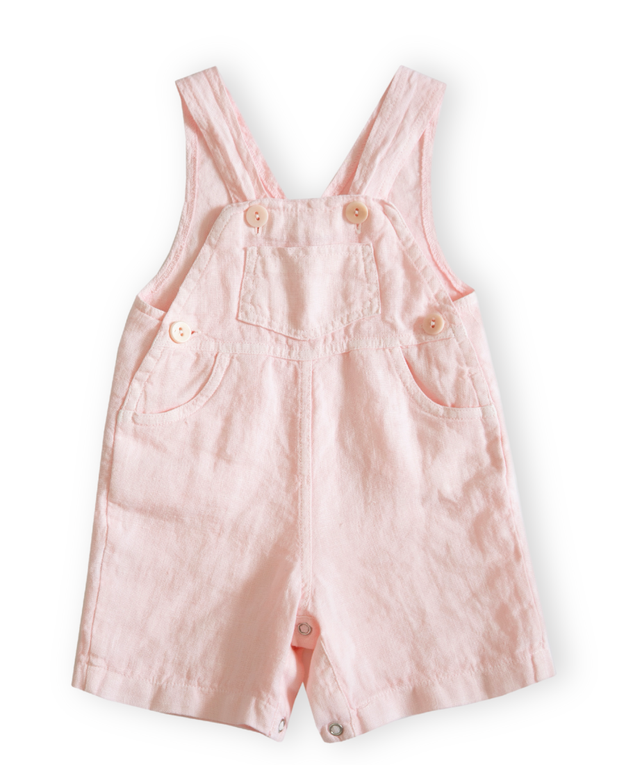 Pink Italian Linen Girl Overalls