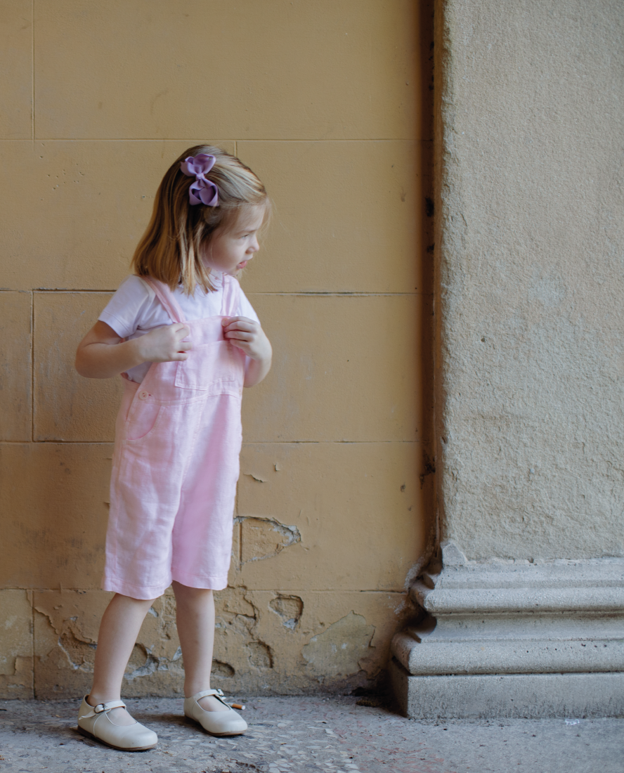 Pink Italian Linen Girl Overalls