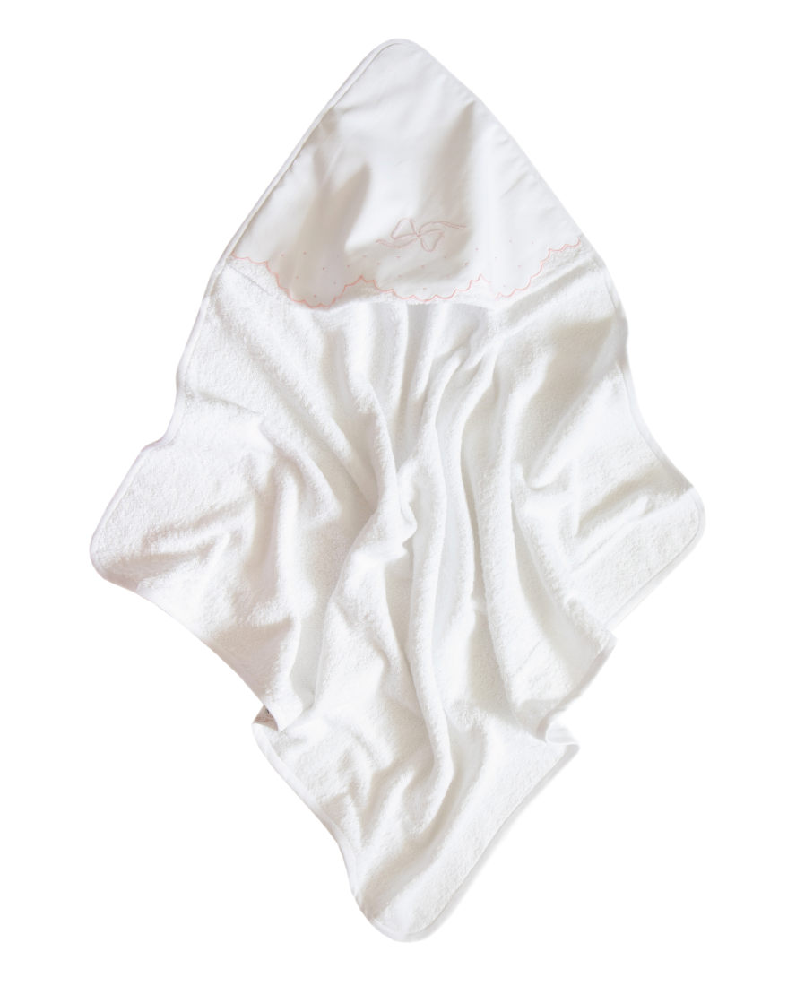 Italian Cotton Hooded Baby Towel Hand-Embroidered with Bow