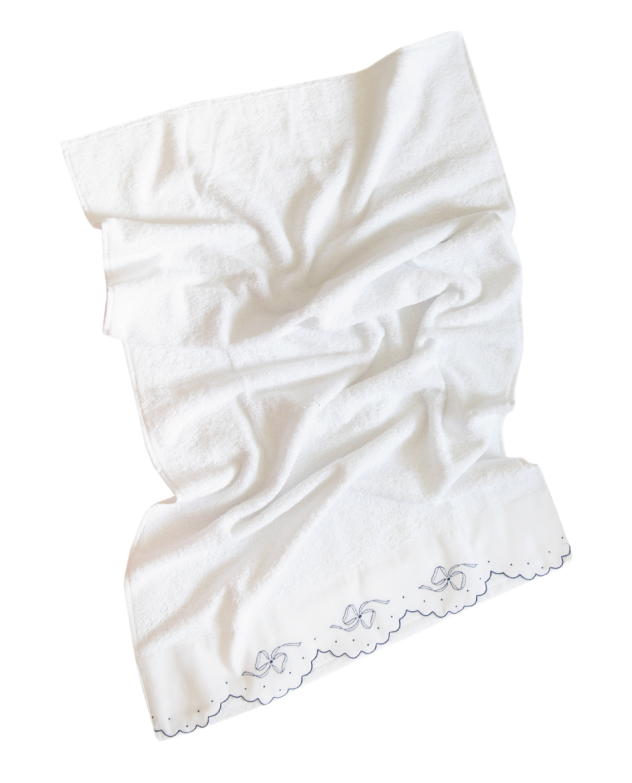 Italian Cotton Baby Towel Set, Hand-Embroidered with Bow