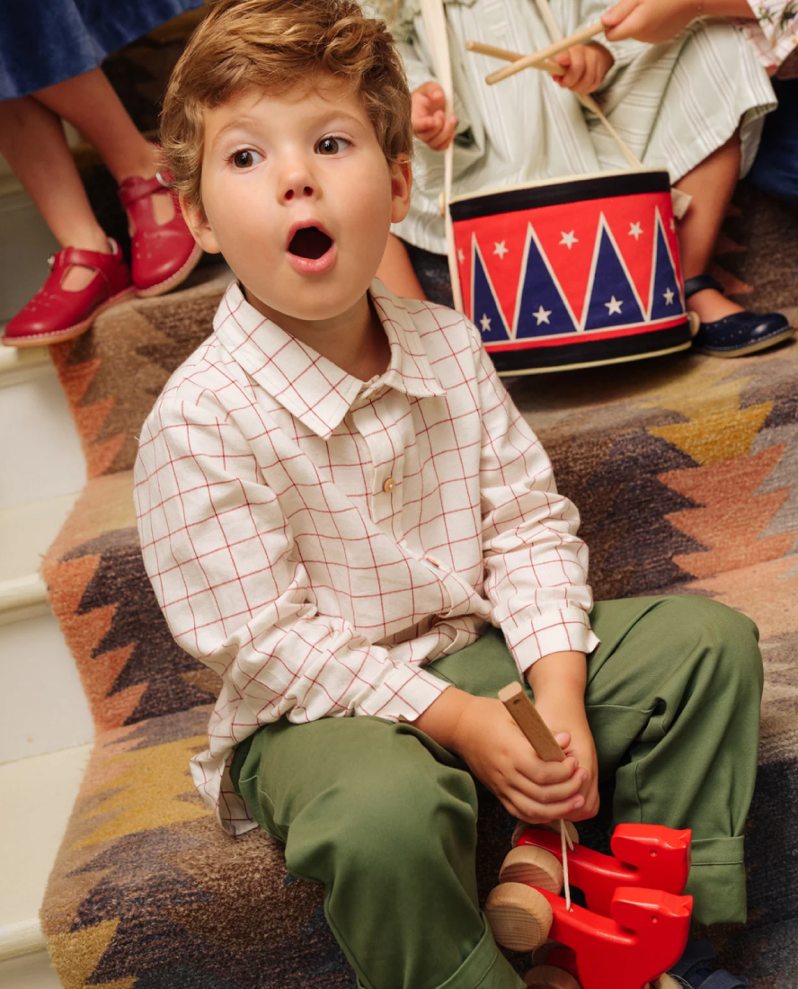 Jeffie Boy Shirt, Pomegranate Plaid