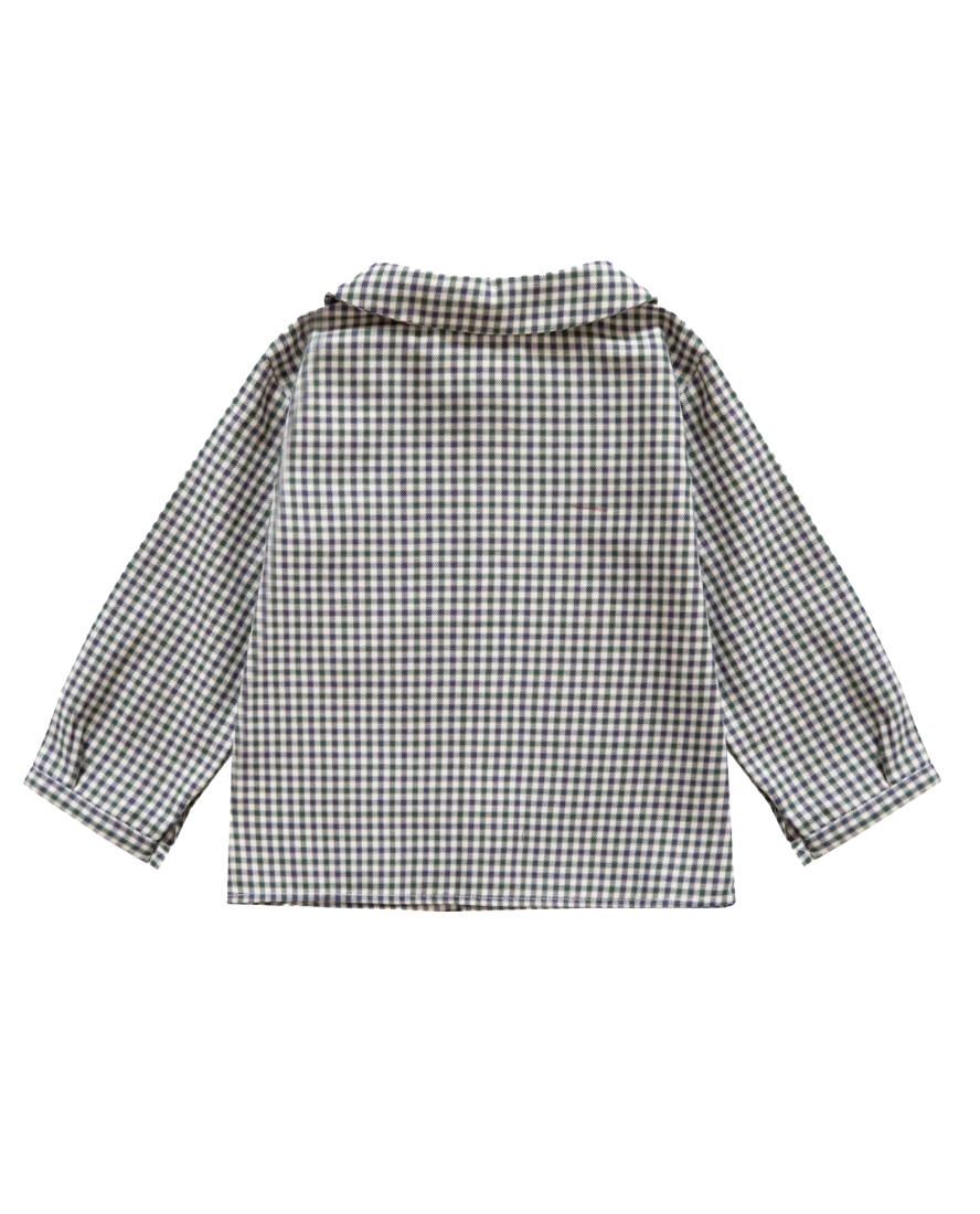 Cotton Boy Shirt in Navy & Green Check