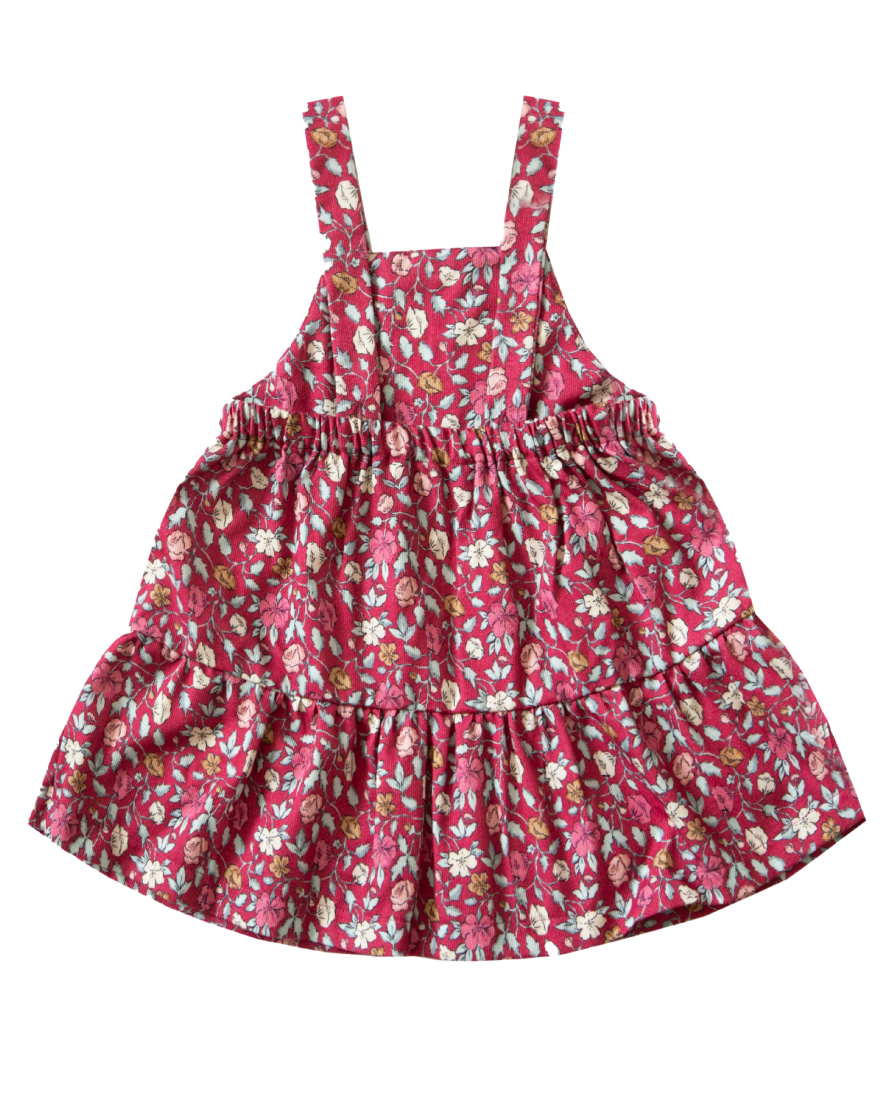 Flounce Pinafore Dress, Red Floral