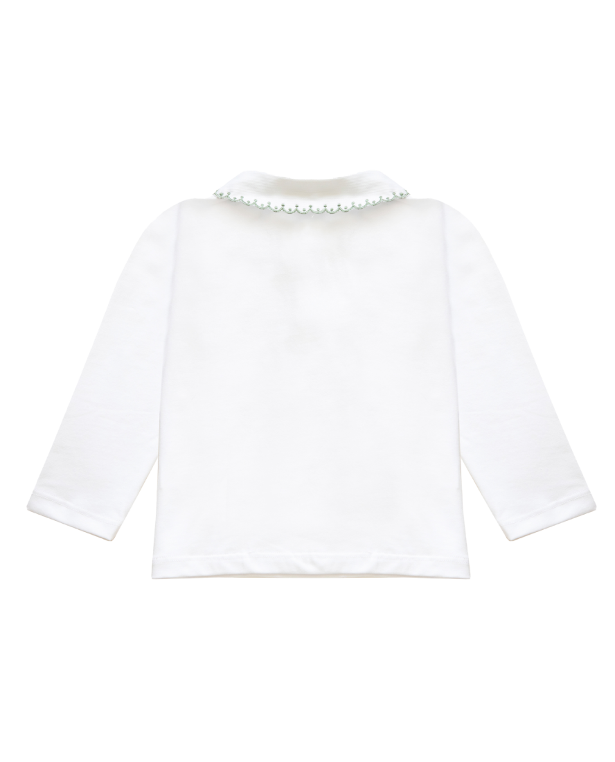 White Girl Shirt with Ruffle Collar, Forest Green