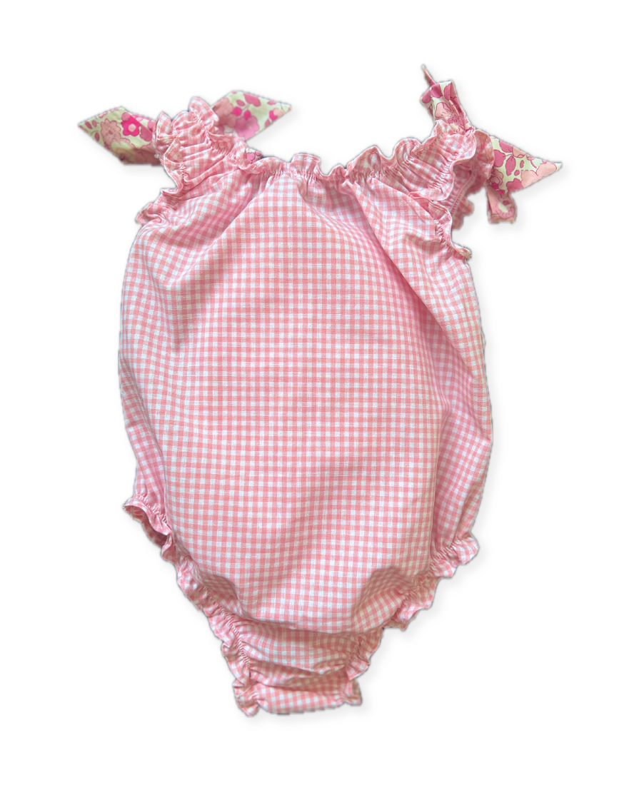 Pink Gingham Baby Swimsuit with Liberty Tie