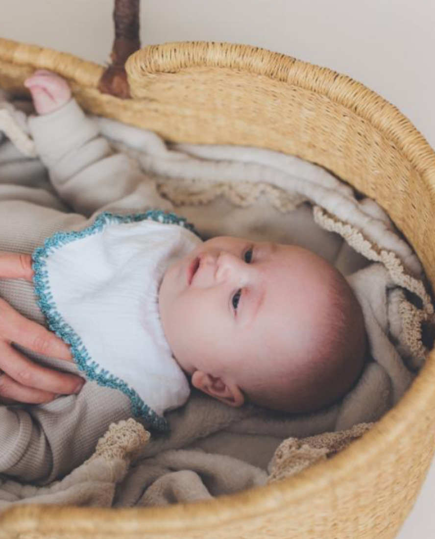 Muslin Bib with Crochet Trim, Light Moon