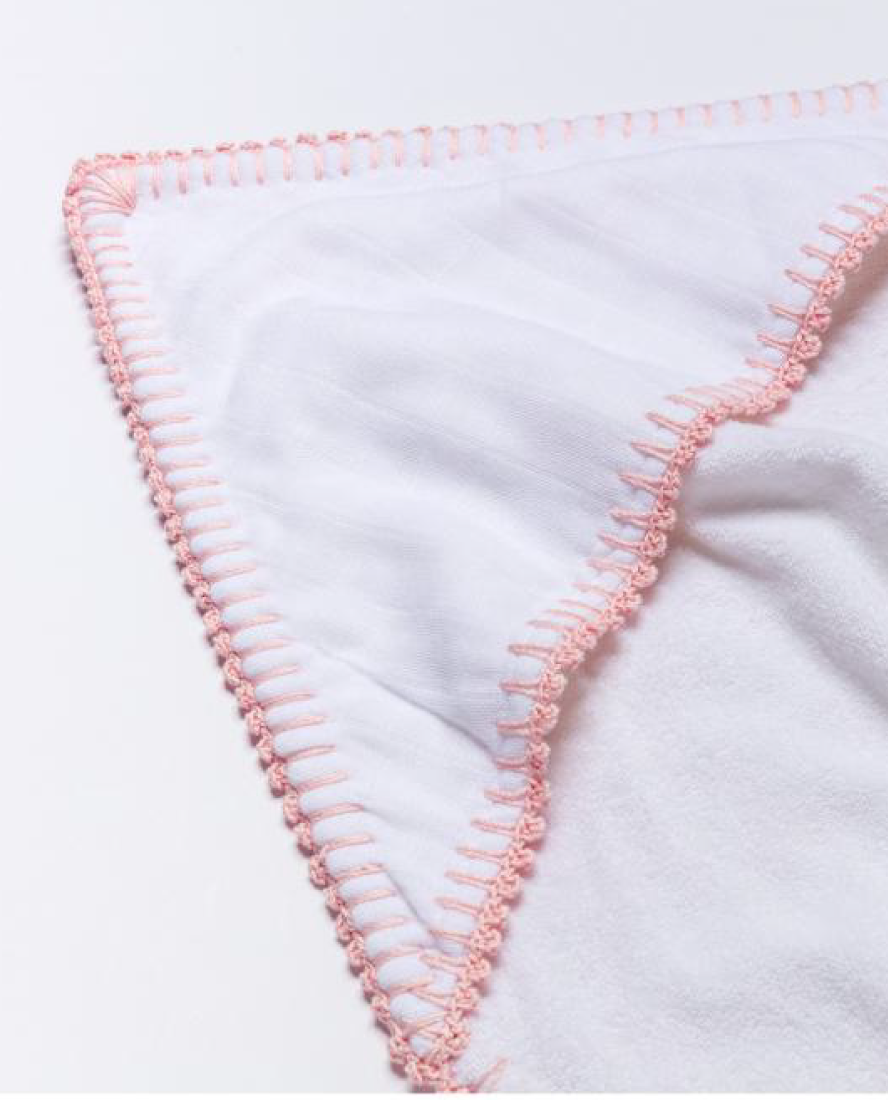 Muslin & Terry  Hooded Baby Towel, Pink Trim
